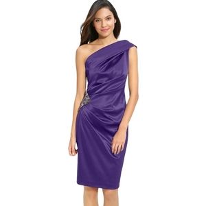 Eliza J Purple Satin One Shoulder Formal Dress